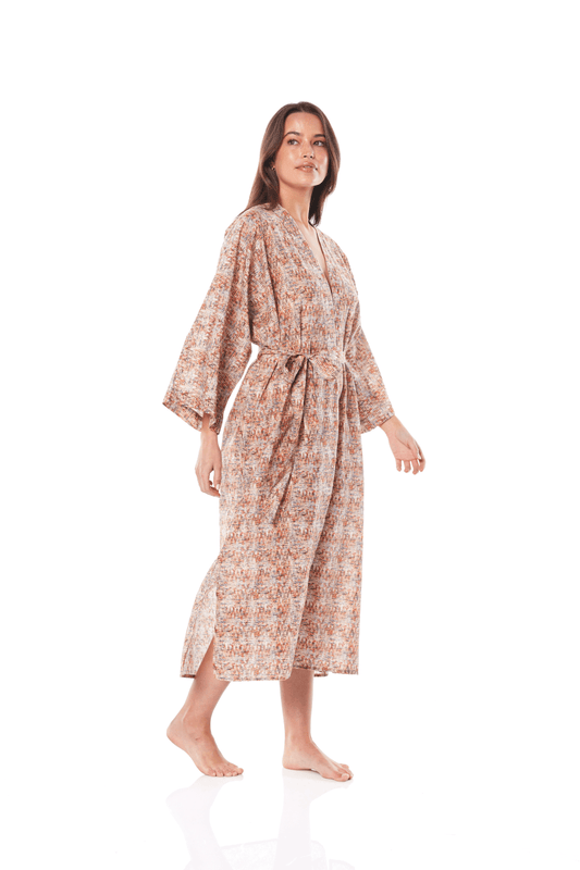 Suri Cotton Coffee Zig Zag Robe - Gingerlilly Sleepwear