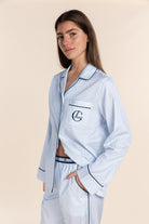 Gingerlilly Susanna Cotton Long PJ Set - Blue Stripe - Front alt