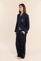 Gingerlilly Susanna Cotton Long PJ Set - Navy - Side
