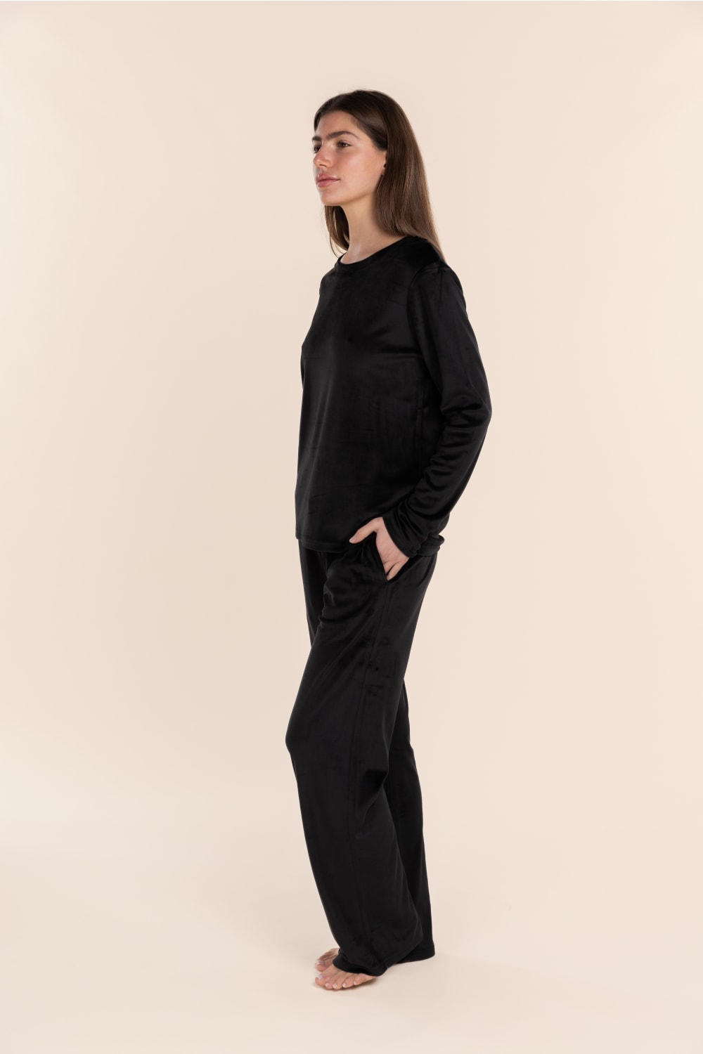 Thea Velour Lounge Set Black | Women’s Soft Velour Pyjamas Set