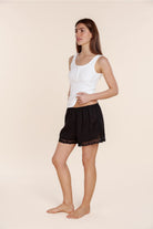 Gingerlilly Valencia Linen Lace Shorts - Black - Front alt