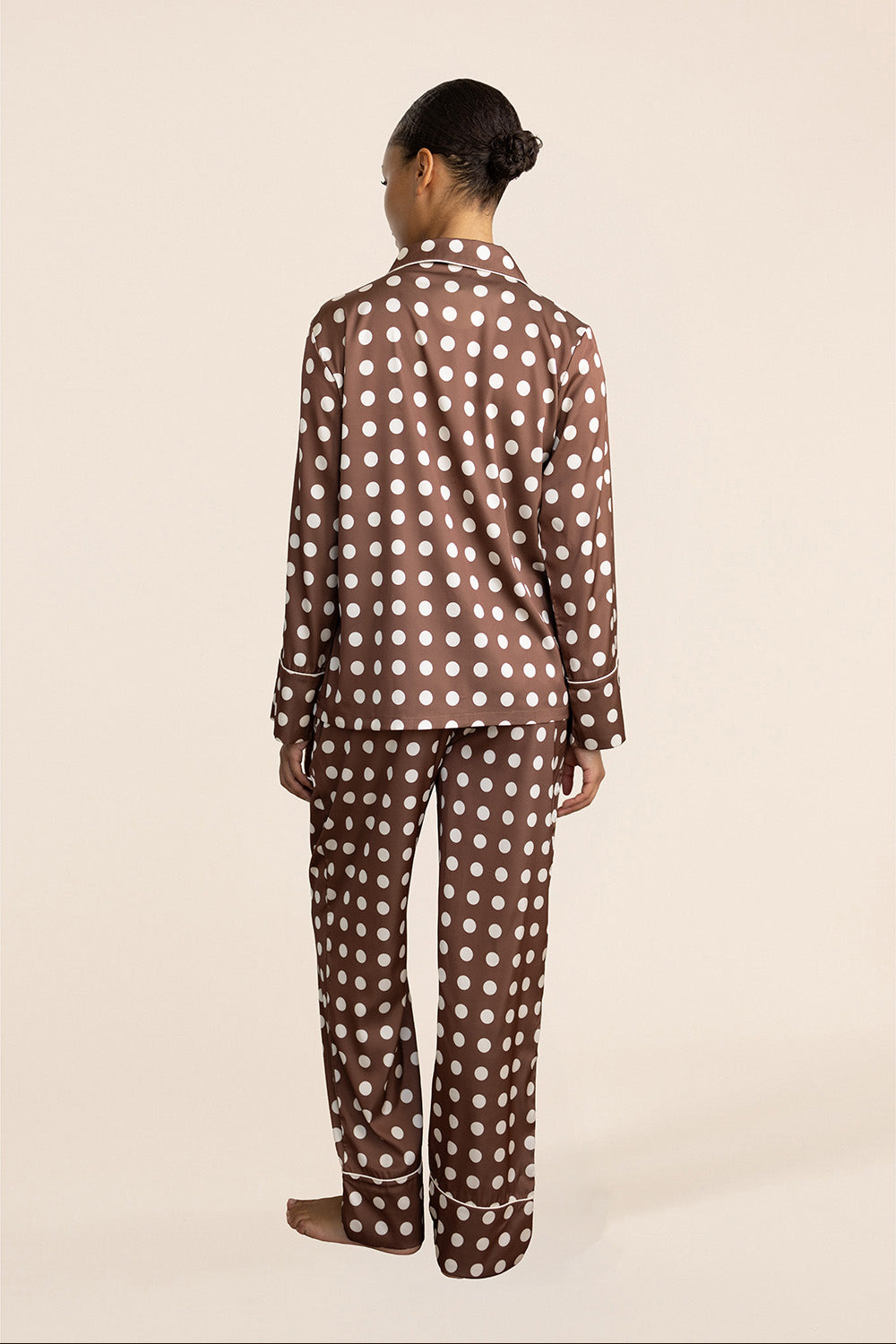 Carlotta Brown Polka Dot Pjs – Long Sleeve & Wide Leg | Gingerlilly