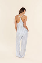 Gingerlilly Zoey Long Linen Pants - Blue Stripe - Back