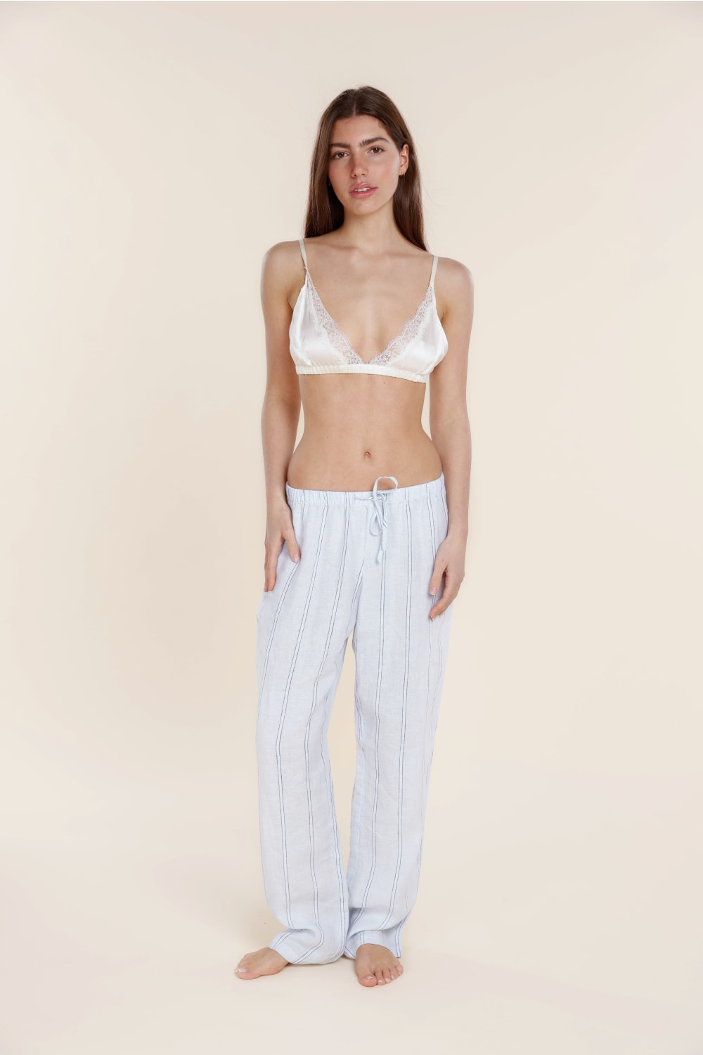 Zoey Linen Long Lounge Pants Blue Stripe | Resort Loungewear