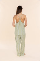 Gingerlilly Zoey Long Linen Pants - Olive Stripe - Back